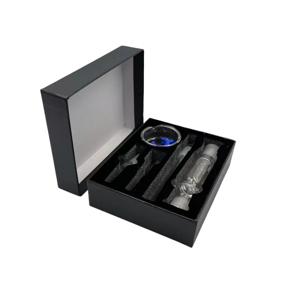 18MM Nectar Collector Box Set With Metal Tip, Quartz Tip, Glass Dish & Plastic Clip