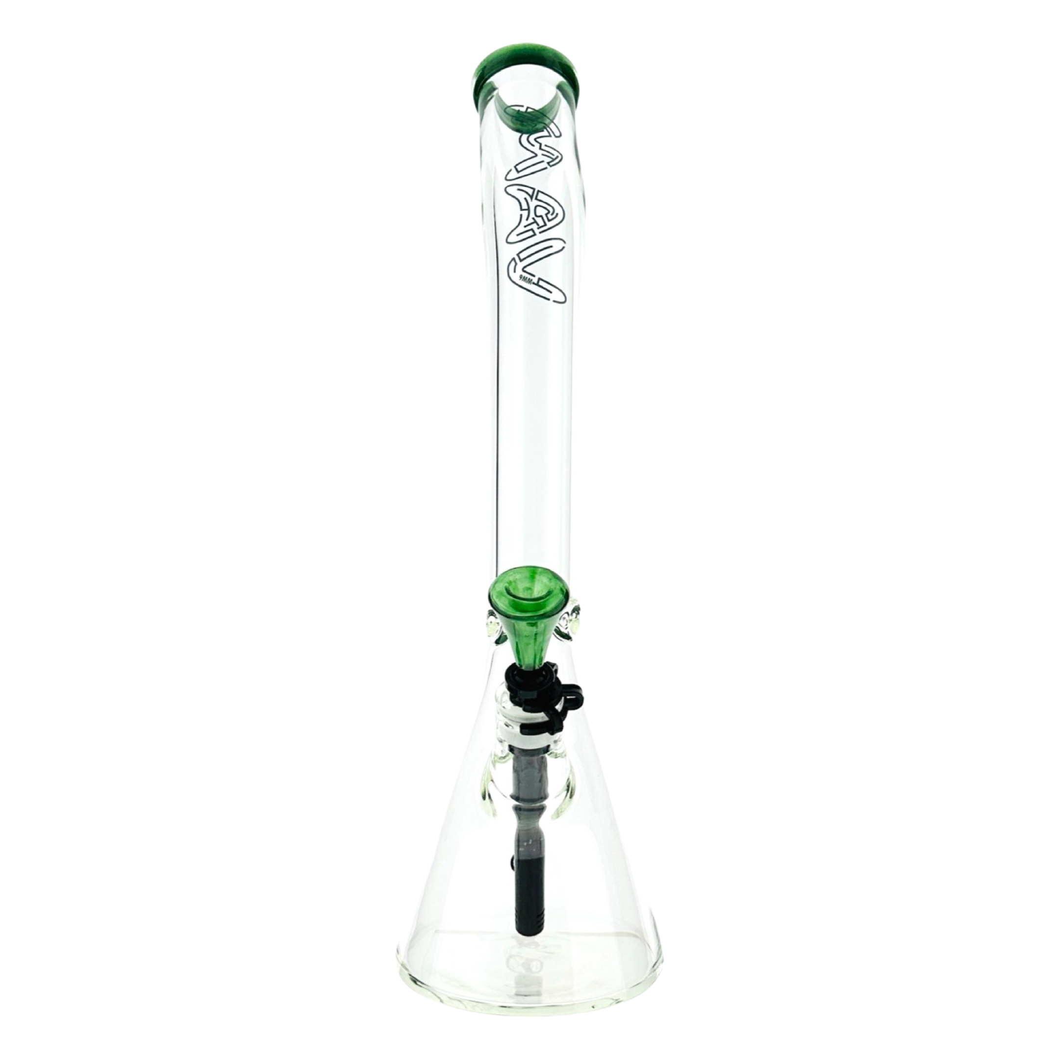 18" x 9MM  Bent Neck Beaker Bong MAV Maze Accented