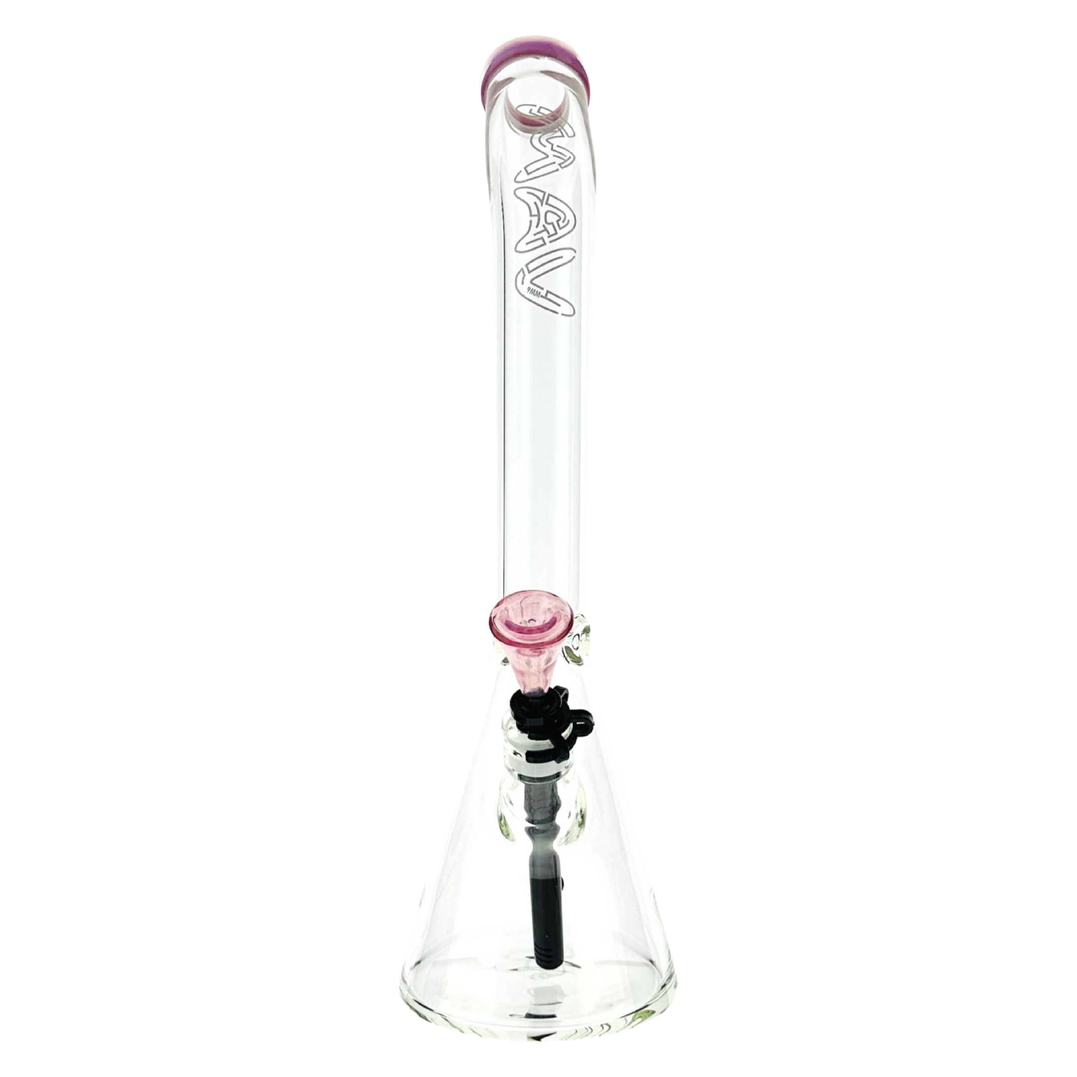 18" x 9MM  Bent Neck Beaker Bong MAV Maze Accented