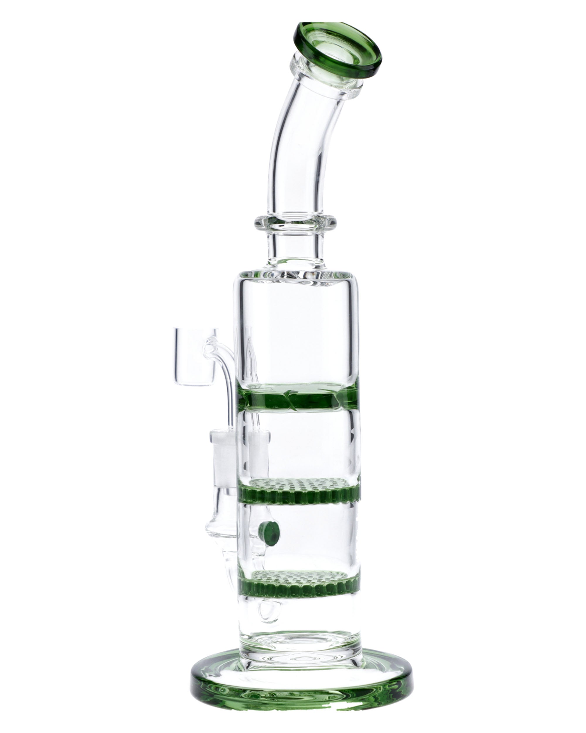 Bent Neck Dab Rig w/Triple Honey Comb Perc-Green-9.5in