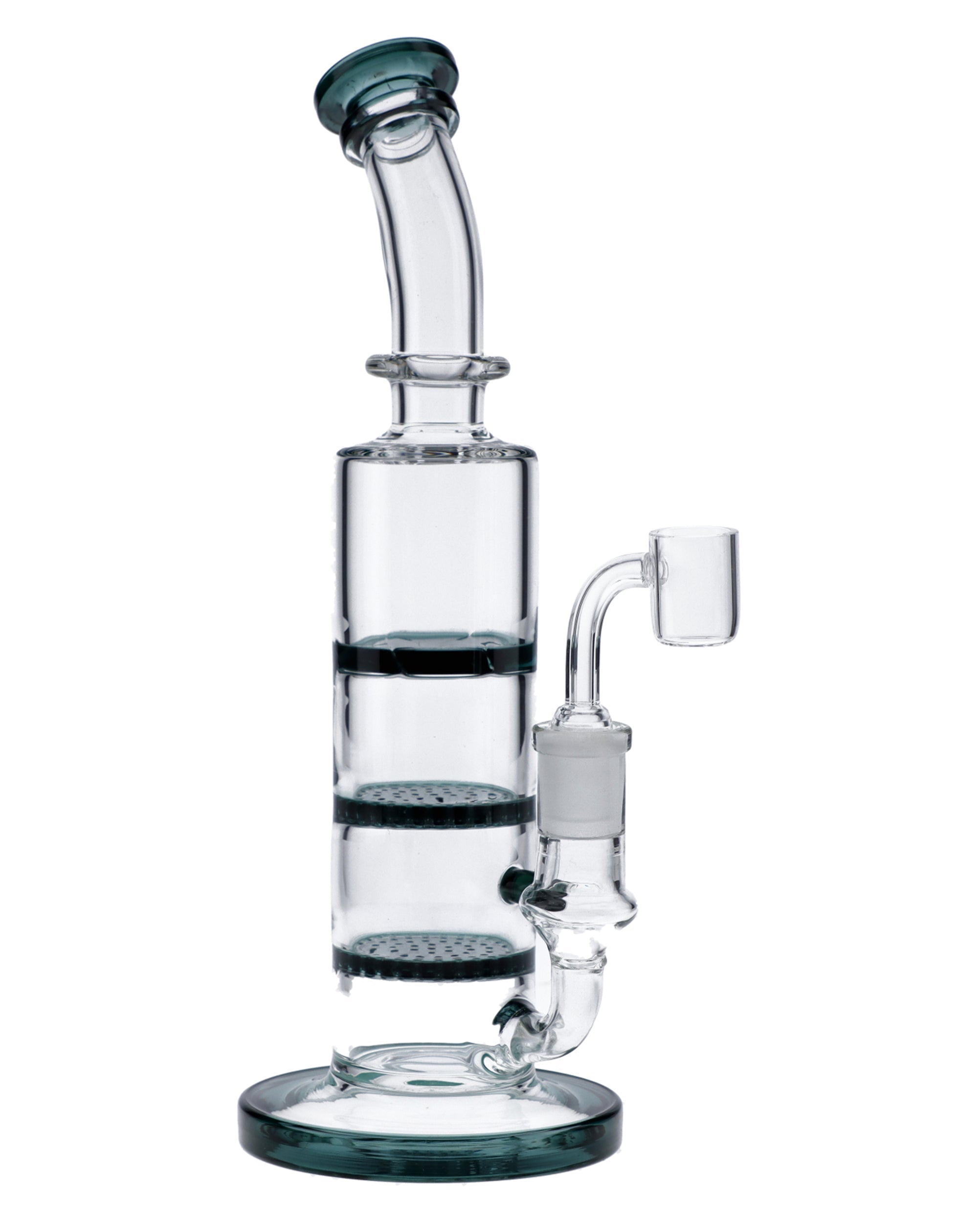 Bent Neck Dab Rig w/Triple Honey Comb Perc-Teal-9.5in