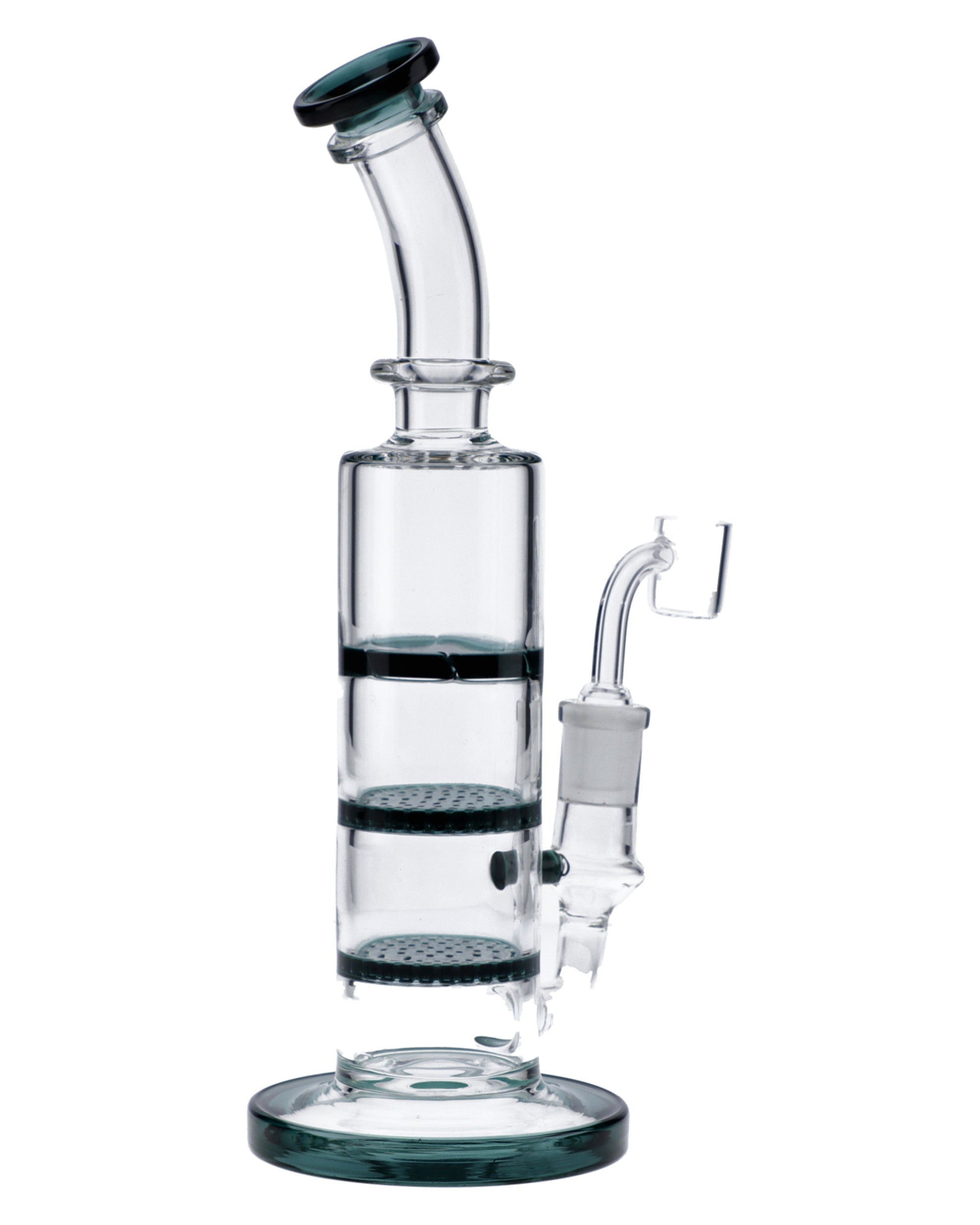 Bent Neck Dab Rig w/Triple Honey Comb Perc-Teal-9.5in