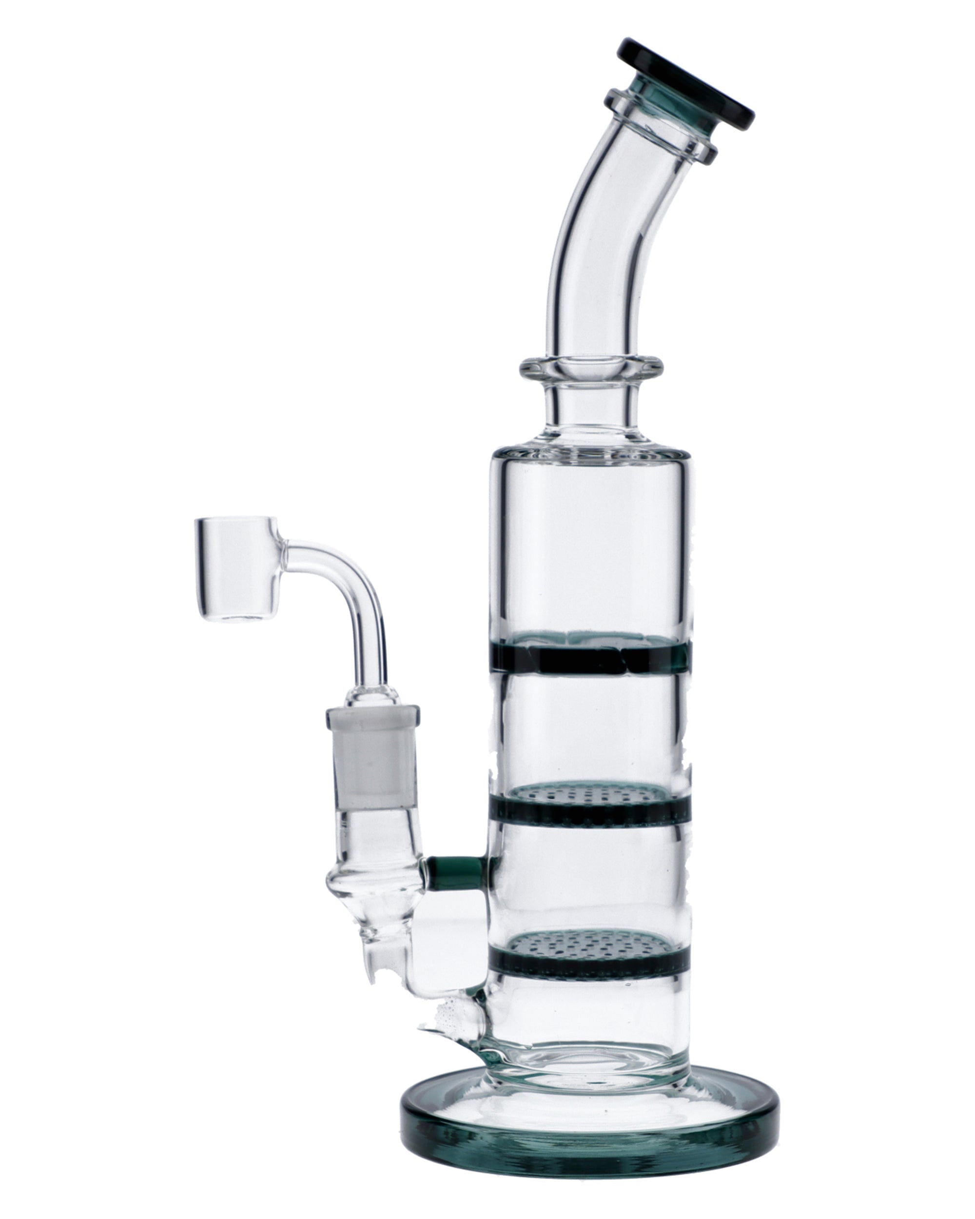 Bent Neck Dab Rig w/Triple Honey Comb Perc-Teal-9.5in