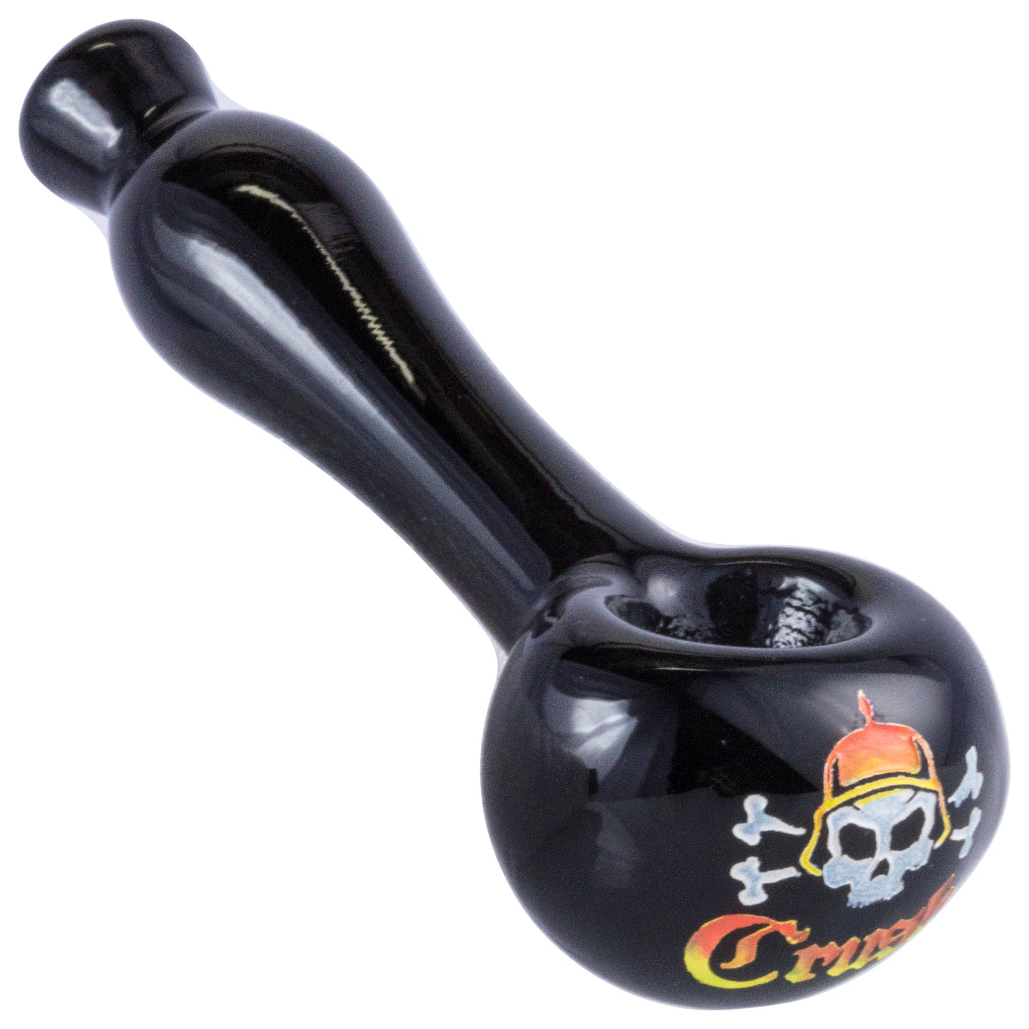 Crush Laser-Etched Hand Pipe with Skull Logo in Vibrant Colors - 4" Borosilicate