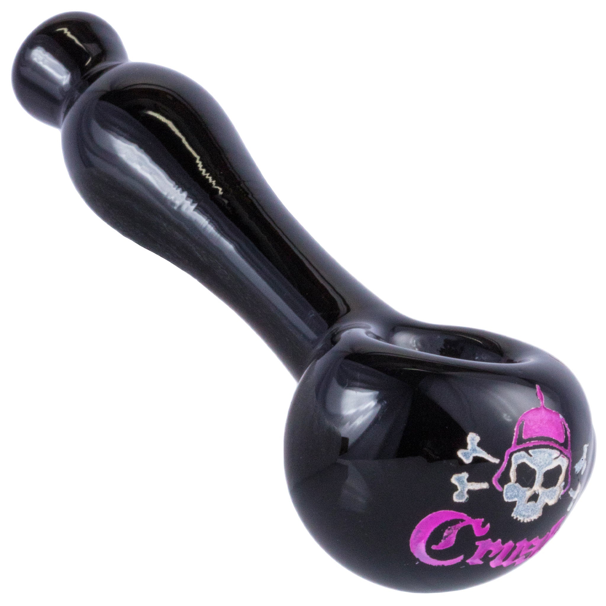 Crush Laser-Etched Hand Pipe with Skull Logo in Vibrant Colors - 4" Borosilicate