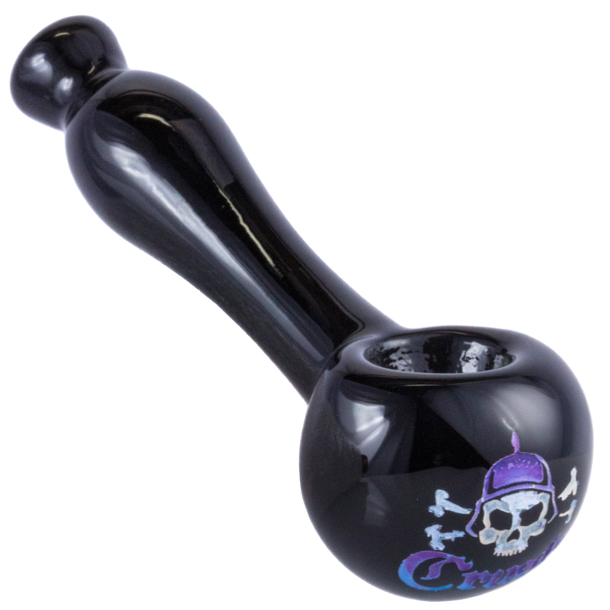 Crush Laser-Etched Hand Pipe with Skull Logo in Vibrant Colors - 4" Borosilicate