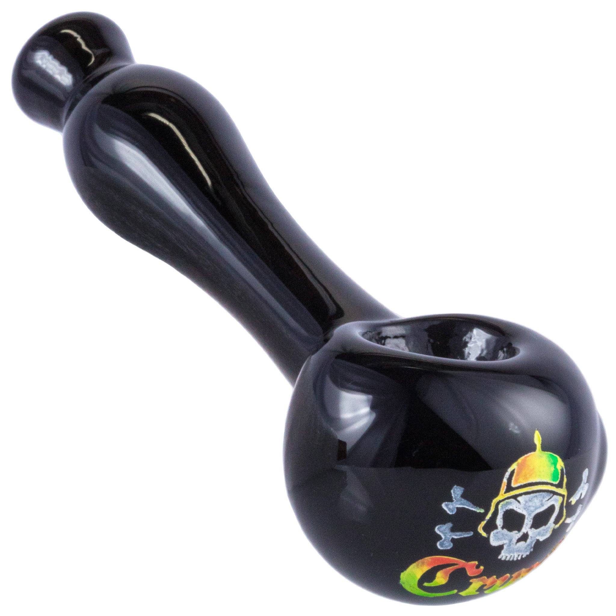 Crush Laser-Etched Hand Pipe with Skull Logo in Vibrant Colors - 4" Borosilicate